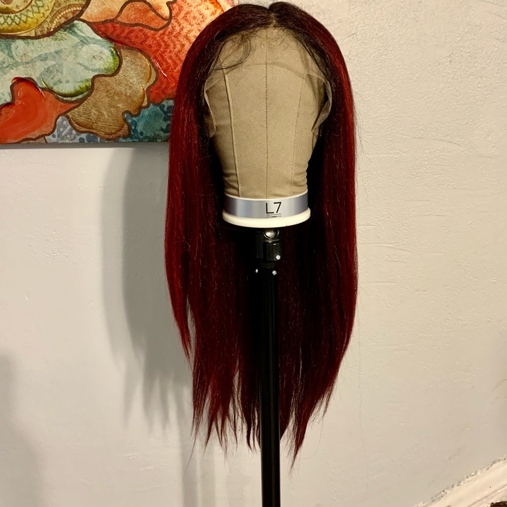 Middle part red wig